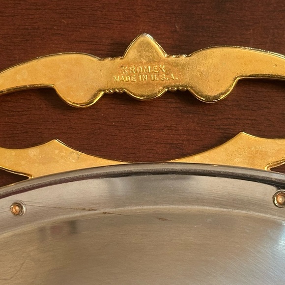 KROMEX Classic MCM Elegant Round Serving Tray Chrome Plated with Brass Handles - Picture 6 of 9